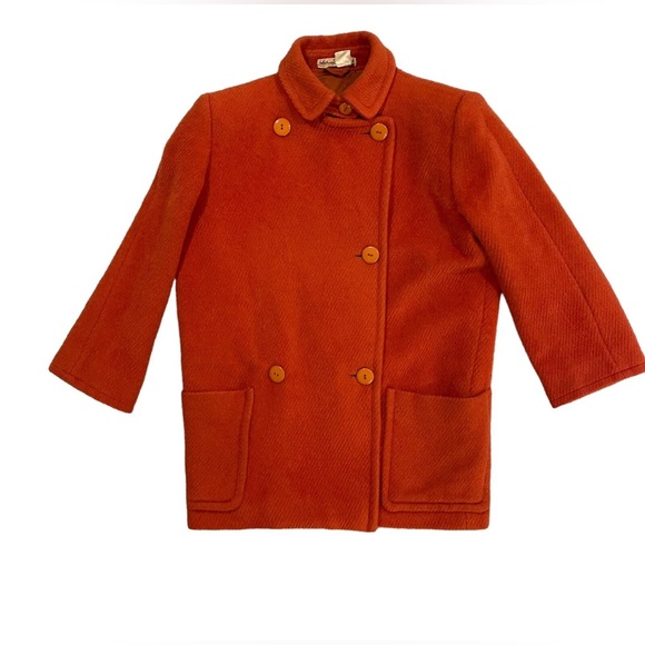Authentic Vintage Salvatore Ferragamo Burnt Orange Wool & Mohair Italian Peacoat - Picture 2 of 12